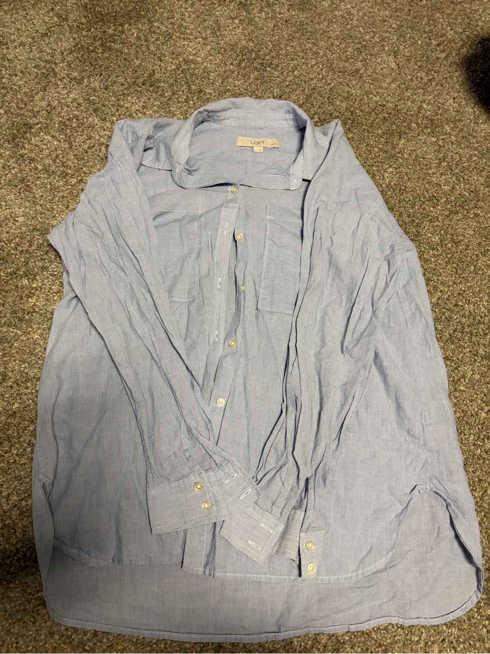 LOFT Light Blue Button-Down Shirt with Chest Pockets
